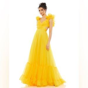 Anthropologie x Mac Duggal Indy A-Line Ruffled Back-Lace Chiffon Gown